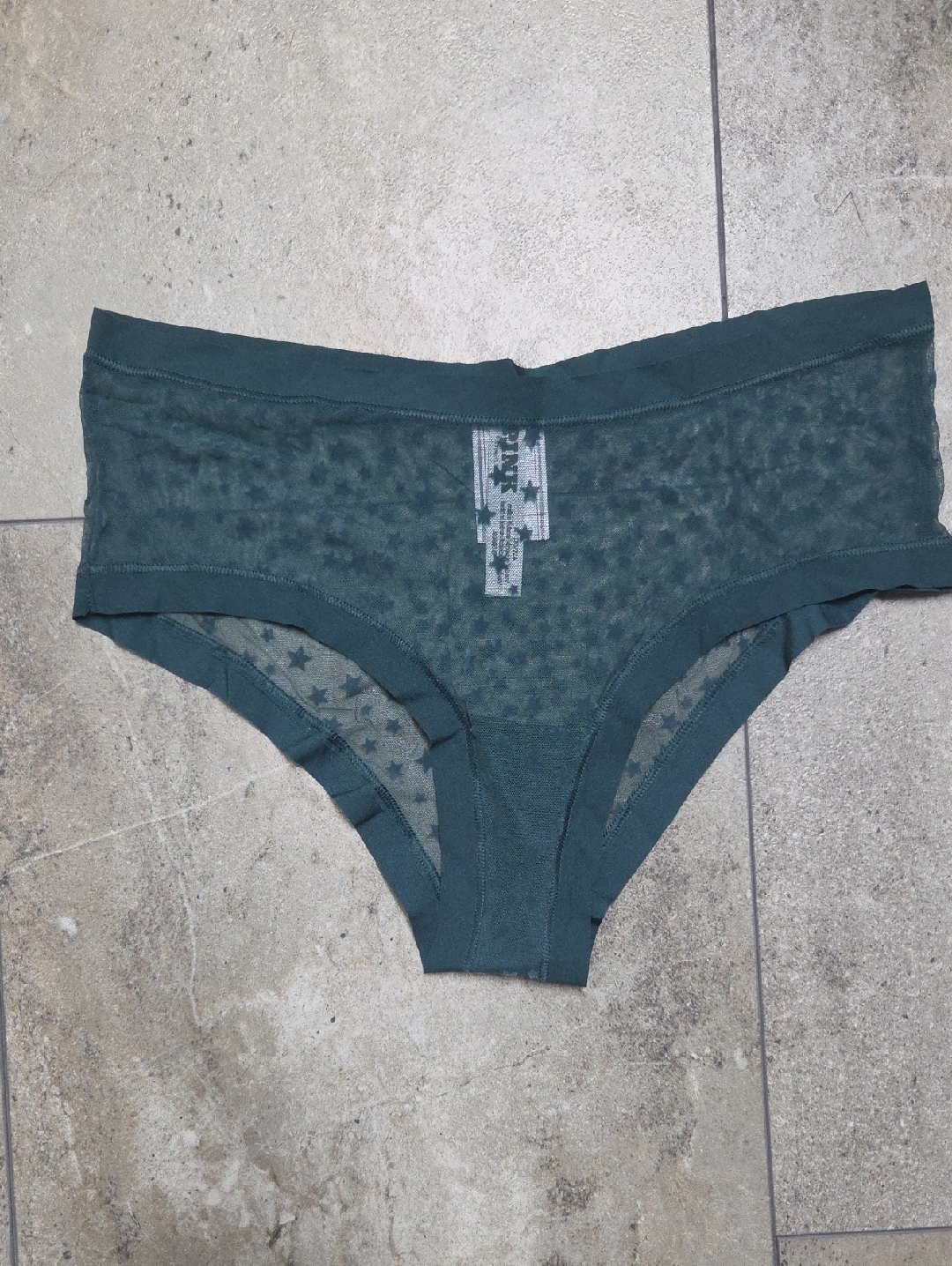 Pink Victoria's Secret Dark Green Star Mesh Cheeky Panty
